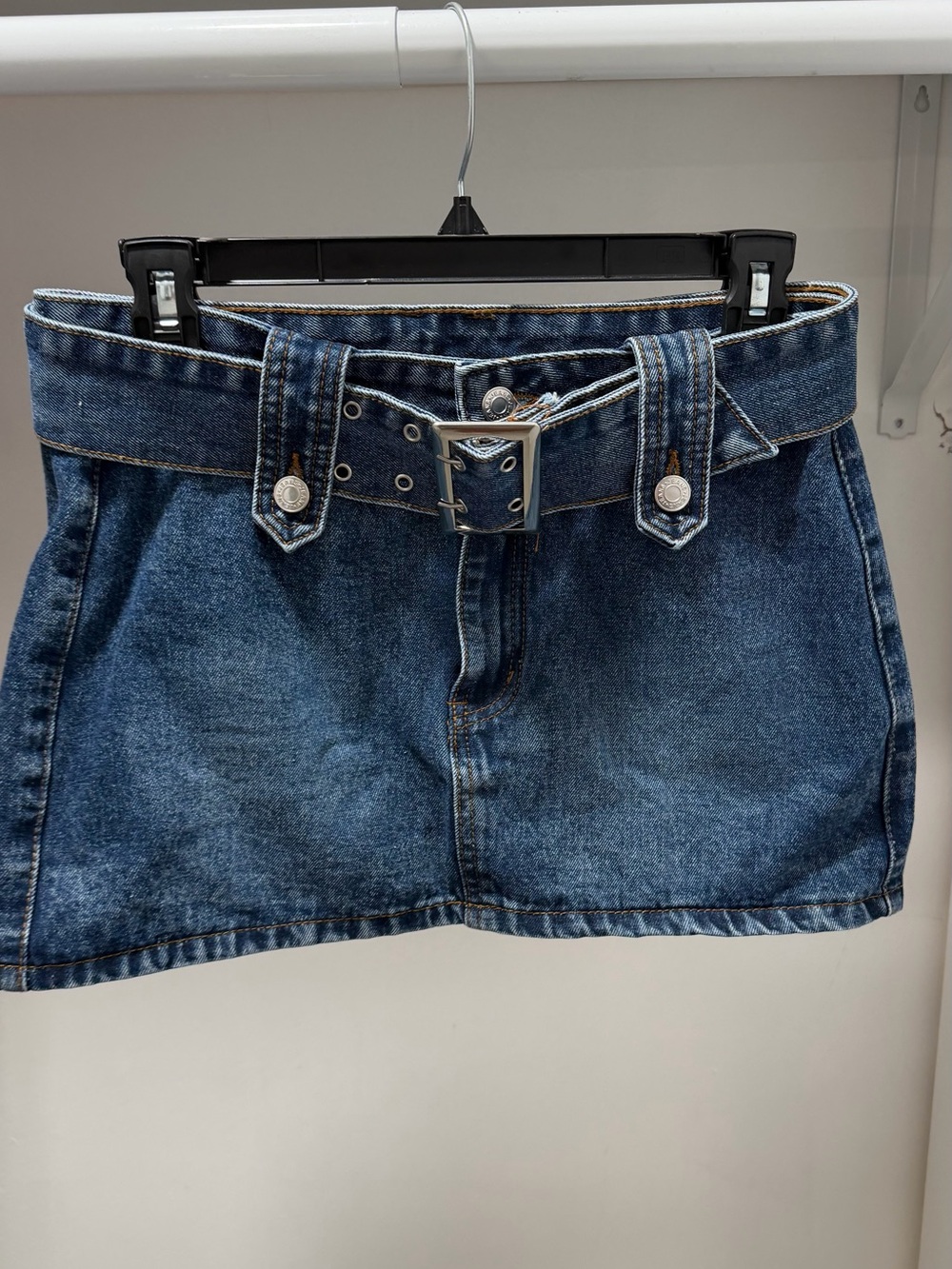 SHEIN Dark Blue Denim Skirt with Contrast Stitching
